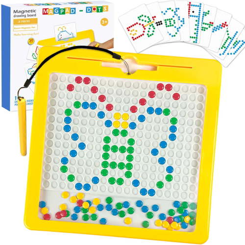 Magnetic Dots Board for Kids, Magnetic Drawing Board, Large Doodle Board with Magnetic Pen and Beads, Magnetic Dot Art Toys,Travel Toys for 3 Years and Up(12.4in*12.4in)