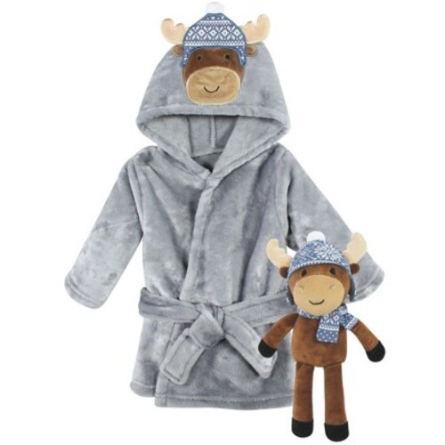 Hudson Baby Infant Boys Plush Bathrobe and Toy Set, Winter Moose, One Size
