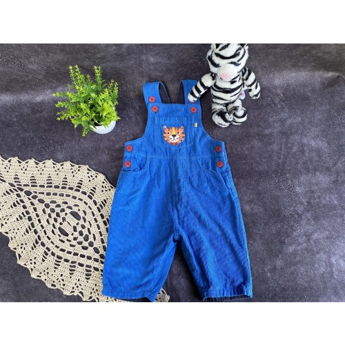 Vintage Baby Overalls: 90s Corduroy Dungarees with Animal Patches + Tiger Toy
