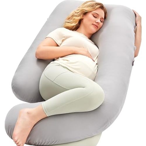 Momcozy Pregnancy Pillows for Sleeping, U Shaped Full Body Pillow for Pregnancy Women with Removable Jersey Cotton Cover, 57 Inch Maternity Pillow, Grey