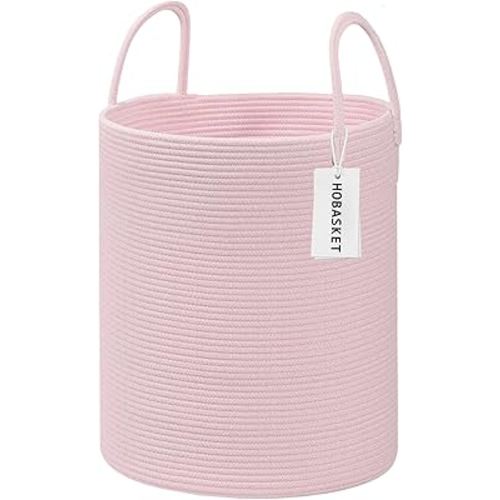 Large Woven Laundry Basket Hamper,100L Cotton Rope Storage Bin for Blankets,Toys and Clothes,Decorative Tall Nursery Hamper for Living Room,Baby Nursery,Bathroom and Bedroom,(Pink, XX Large)