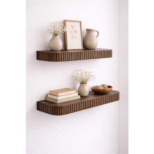 Rounded Fluted Floating Shelf | Fluted Bookshelf | Mid Century Modern Shelving