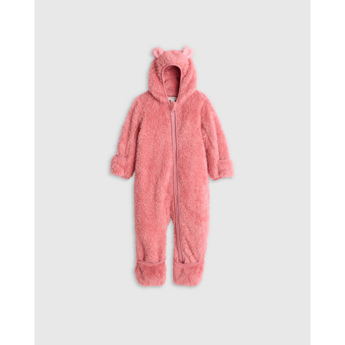 Recycled Sherpa Fleece Baby Bear Bunting - Baby in Dusty Rose