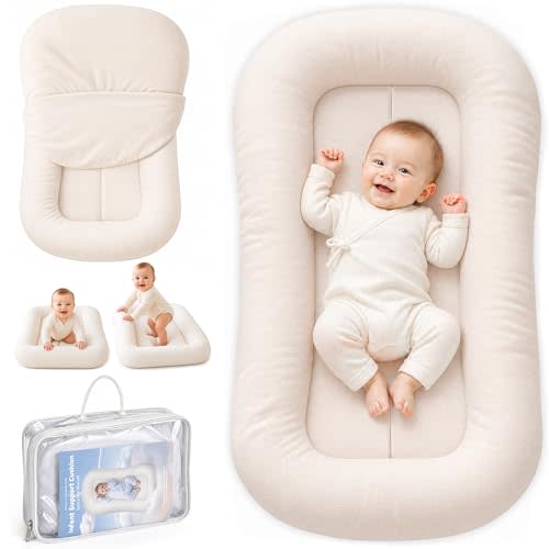 Infant Support Cushion - Breathable Cotton Baby Support Cushion for Babies 0-24 Months, Portable Tummy Time Mat for Home & Travel, Machine Washable, Perfect Baby Registry Gift, White