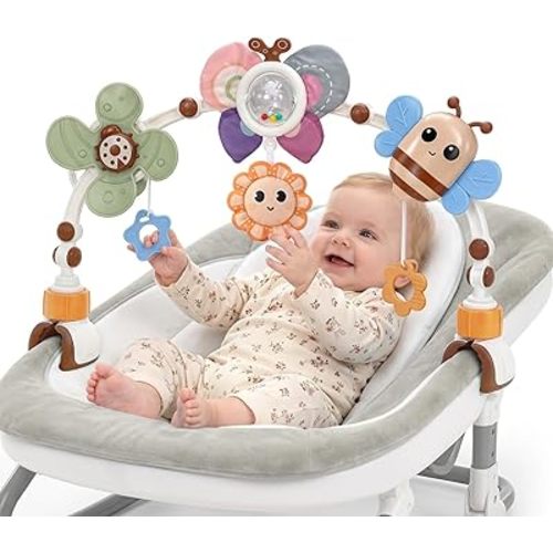 GONINO Baby Stroller & Car Seat Arch Toys Adjustable Hanging Toys with Teether & Squeaker, Sensory Crib & Bassinet Toys, 0–12 Months Baby Gifts