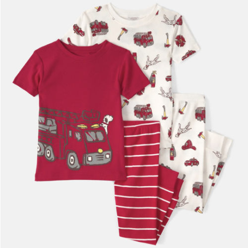 Baby Boy Firetruck Striped 100% Cotton Snug Fit 4-Piece Pajama Set - Red/White | Carter's