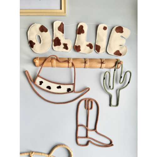 Little cowboy gift set for western nursery Baby Shower Present Cow Print Name Banner cowboy boot and hat wall art cactus wall hanging