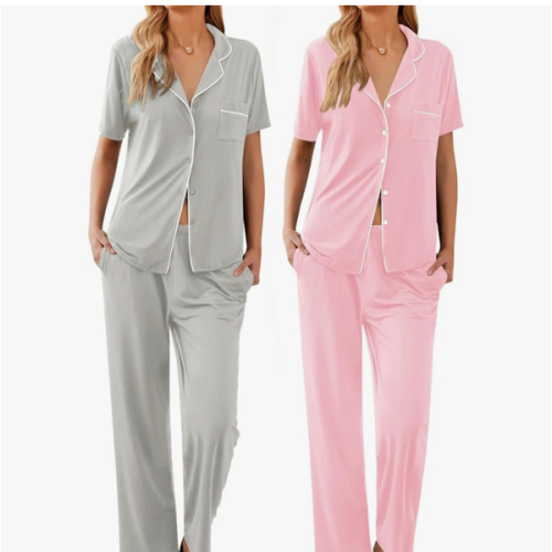 Ekouaer 2 Pack Womens Pajamas Sets Short Sleeve Pjs Button Up Sleepwear Set