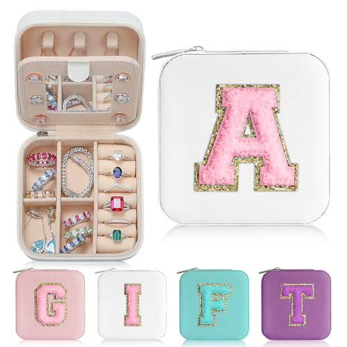 Parima Gifts for Girls - Girl Gifts, 3 4 5 6 7 8 9 10 11 12 13 14 Year Old,Gifts for Teens Kids Daughter Sister Birthday Gifts for Women Travel Jewelry Case Small Jewelry Box | Letter A, White