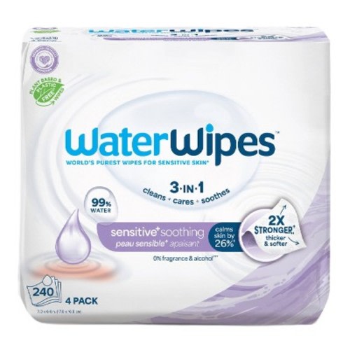 WaterWipes Sensitive Soothing Baby Wipes, 99% Water with Botanical Extract, Unscented - 240ct