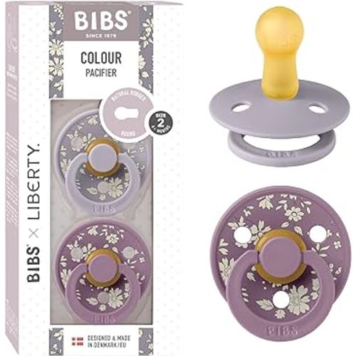BIBS Colour Liberty Soother 2-Pack, BPA Free Dummy Pacifier, Round Nipple. Natural Rubber Latex, Made in Denmark, Size 2 (6-18 Months), Capel Fossil Grey