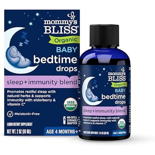 Mommy's Bliss Organic Baby Bedtime Drops + Overnight Immunity Support*, Promotes Restful Night, Melatonin Free, Age 4 Month+, 2 Fl Oz