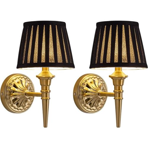 KDG Cordless Wall Sconces Set of 2, Small Wireless 5200mAh Rechargeable Battery Fabric LED Wall Lamps, Portables Lightings for Wall Painting, Living Room, Bedroom, Hallway, Gifts, Night Light (Gold)