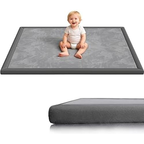 Baby Play Mat for Floor, 1.3'' Thick Memory Foam Tummy Time Mat - Super Soft Coral Velvet Nursery Rug with Non-Slip Backing, Crawling Rug for Toddlers/Infants, Yoga & Tatami Use, 71''x 79''