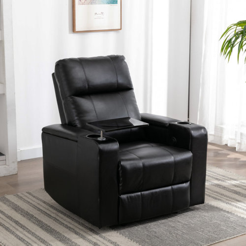Latitude Run® Ryun 33.1'' Wide Contemporary Breathable Leather Power Recliner with Arm Table and Cup holder & Reviews | Wayfair