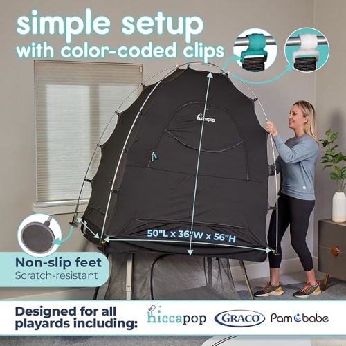Hiccapop Daydreamer Blackout Tent for Pack and Play, Patented Portable Crib Tent, Blackout Canopy Crib Cover, Sleep Pod for Kids
