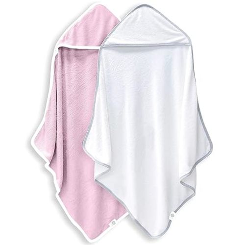 2 Pack Baby Bath Towel - Rayon Made from Bamboo, Ultra Soft Hooded Towels for Babies,Toddler,Infant - Newborn Essential -Perfect Baby Registry Gifts for Boy Girl - Pink and White
