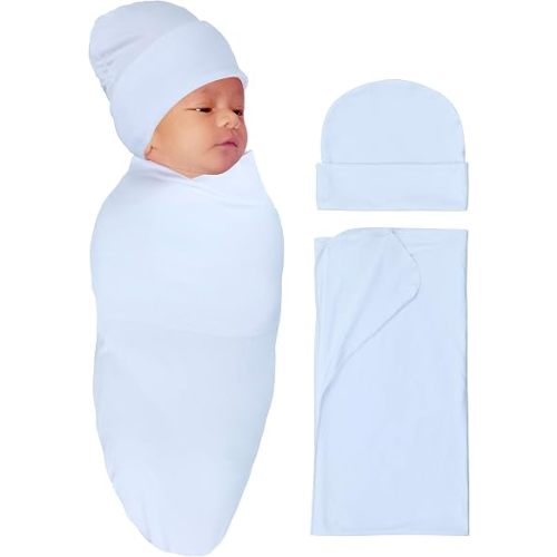 RATIVE Baby Swaddle Blankets for Newborn Boys & Girls (White Blanket & Cap)
