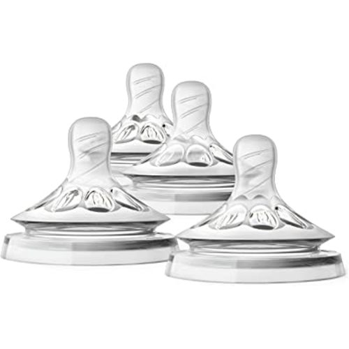 Philips Avent Natural Baby Bottle Newborn Flow Nipple, 0M+, 4pack, Flow 1, SCF651/43