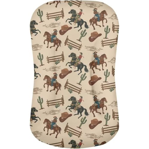 Western Cowboy Horse Baby Lounger Cover for Newborn Baby Nest Cover for 0-12 Stretchy Soft Snuggle Me Lounger for Baby 0-24 Months Baby Padded Loungers Cover Brown