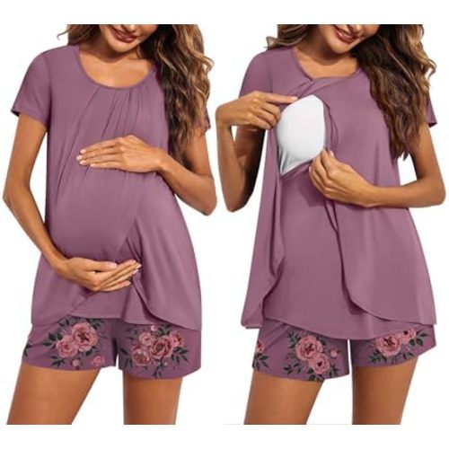 Ekouaer Women's Maternity Nursing Pajamas Set Breastfeeding Sleepwear Pjs