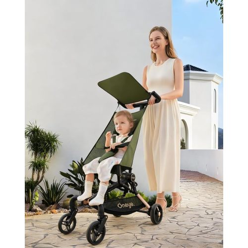 Travel Stroller for Airplane, Ultra Lightweight Baby Stroller for Toddlers | Foldable & Compact Strollers with with Canopy Jumbo Seat & Large Storage Basket,10.19lb,Stable & One-Hand Fold, Green