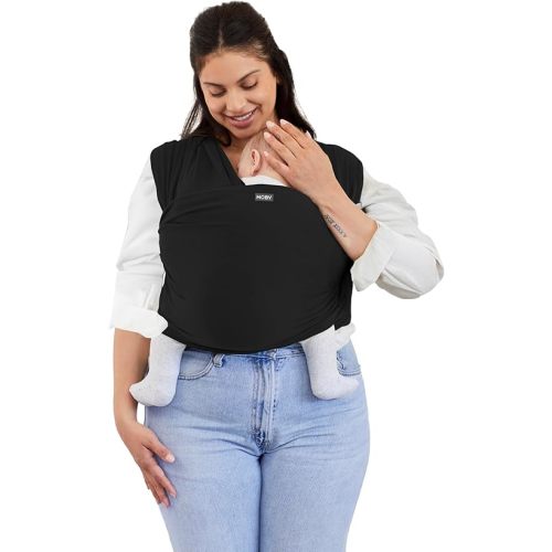 Moby Basics Baby Wrap Carrier for Newborns to Toddlers (8-33lbs), Infant Sling Carrier, Lightweight & Hands Free Design, Adjustable for All Body Types (Black)