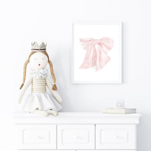 Pink Bow Wall Art for Nursery  Printed Pink Monogram Bow - Etsy