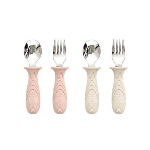 Stainless Steel Self Feeding Utensil Set of 4 (Tofu & Pearl Blush)