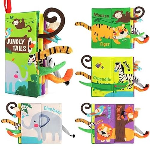 beiens Baby Books Toys, Touch and Feel Crinkle Cloth Book for Infant Baby 0-3-6-12-18 Months, Early Development Interactive Stroller Soft Toys, Newborn Gifts for Boys Girls