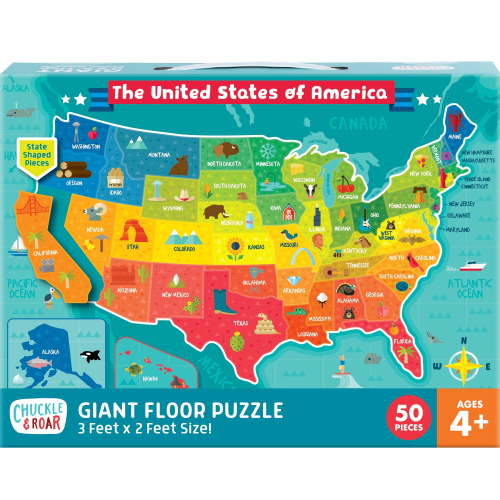 Chuckle & Roar USA Floor Map 50-Piece 3-foot x 2-foot Interlocking Jigsaw Puzzle for Children Ages 4+ by Buffalo Games