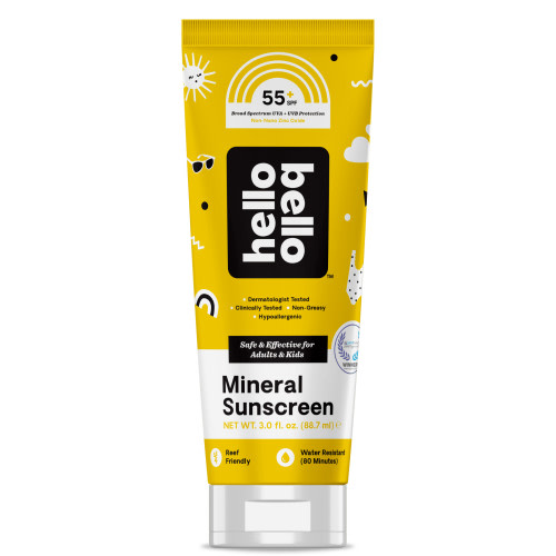 Hello Bello Mineral Sunscreen Lotion with Zinc Oxide, SPF 55, Reef-Friendly, for Kids & Adults, 3.0 fl oz