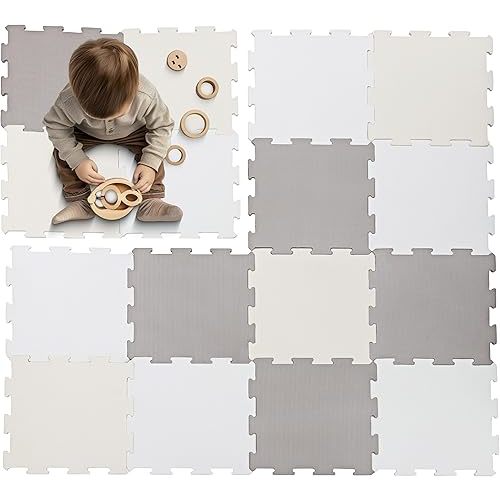 Enovoe Soft Baby Play Mat - Non-Toxic, Interlocking EVA Foam Tiles, 16 Pieces - Safe, Cushioned Floor Play Area for Kids, Infants & Toddlers - Ideal for Playrooms, Nurseries, and Home Gyms (12" x 12")