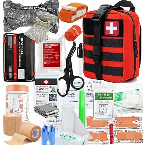 IFAK Kit Trauma Kit Military Medical First Aid Kits Bleeding Contral Emergency Survival Bug Out Bag for Camping Gear Supplies Hiking (Red)