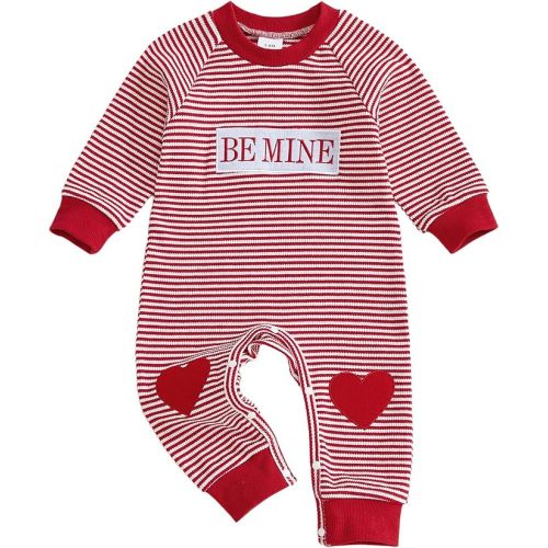 Bagilaanoe Infant Baby Boy Valentine’s Day Outfit Letter Heart Embroidery Long Sleeve Romper One Piece Jumpsuit Pants