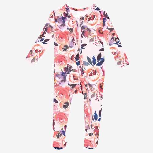 Dusk Rose Footie Ruffled Zippered One Piece