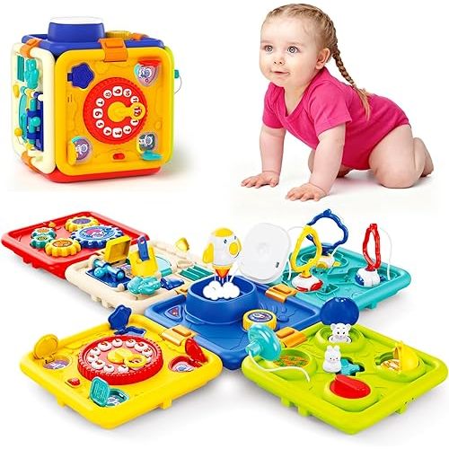 Montessori Toy for 1+ Year Old Girl Gift – 6-in-1 Busy Board for Toddlers 1 2 3 4 Year Old – Educational Sensory Early Development Toys– First 1st Birthday Gifts for Kids