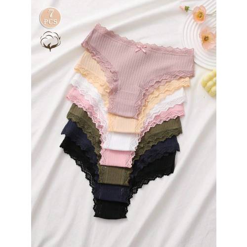 7pcs/Set Comfortable Striped Cotton Bikini Panties, Sexy Lingerie, All Day Comfort | SHEIN USA