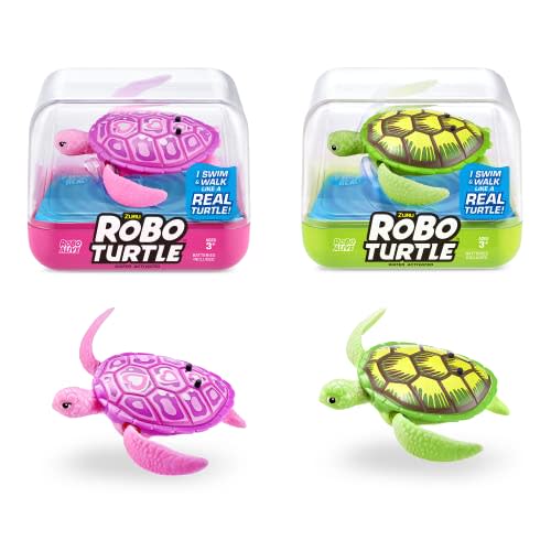 Robo Alive Robo Turtle Robotic Swimming Turtle (Green + Pink) by ZURU Water Activated, Comes with Batteries, Exclusive (2 Pack)