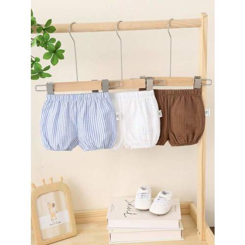 3pcs/Set Newborn Baby Boy/Girl Summer Casual Versatile Striped & Solid Color Elastic Waist Shorts, Legging Underpants 3-Piece Set | SHEIN USA