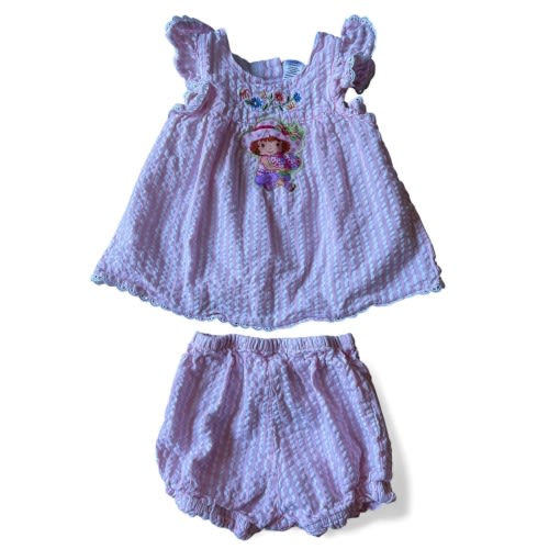 Upcycled Strawberry Shortcake 2-piece Romper Set 18m