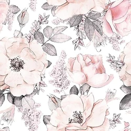 Floral Peel and Stick Wallpaper - Pink Vintage Peony/Rose/Leaf Self Adhesive Removable Wallpaper - Nursery Bedroom Mural Wall Decorative - 17.71'' X 236.2''