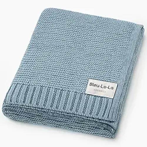 100% Organic Cotton Heritage Knit Textured Baby Blanket for Boys – Signature Heritage Knit, Soft Breathable Newborn Baby Blanket (Heritage - Sky Blue)