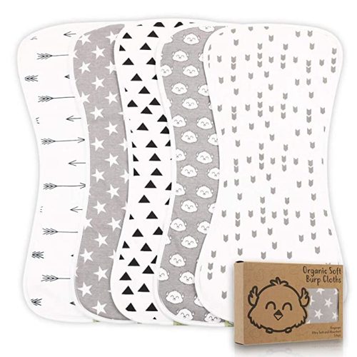 Organic Burp Cloths for Baby Boys and Girls - 5-Pack Ultra Absorbent Burping Cloth, Burp Clothes, Newborn Towel - Milk Spit Up Rags - Burpy Bib for Unisex, Boy, Girl - Burp Cloths Set (Grayscape)