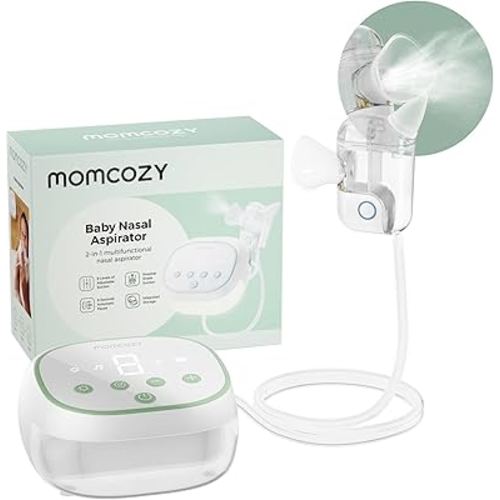 Momcozy BreezyClear Pro™ Nasal Aspirator for Baby, Hospital-Grade 75 kPa Nose Sucker with 9 Adjustable Suction Levels, Electric Nose Cleaner for Toddler, Light & Music Soothing