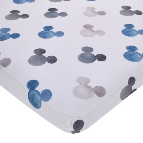 NoJo Disney Mickey Mouse - Black, White and Blue Watercolor Mickey Ears Nursery Fitted Mini Crib Sheet