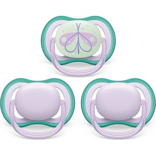 Philips Avent Ultra Air day time/night time pacifier 0-6m, fresh lilac/butterfly, 3 pack, SCF085/67