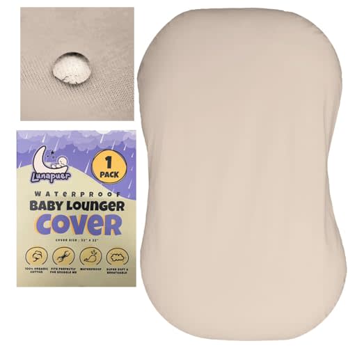100% Waterproof Baby Lounger Cover - 2-Ply Organic Cotton Slipcovers Keep Your Lounger Clean & Your Baby Comfy - Machine Washable - (Lounger Not Included) - Cream
