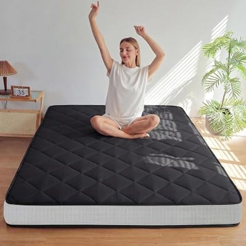 MAXYOYO 6" Extra Thick Futon Mattress Floor Mattress, Queen Size Diamond Pattern Mattress Pad Tatami Pad Japanese Floor Mattress for Adults Floor Roll Up Mattress Guest Mattress, Black
