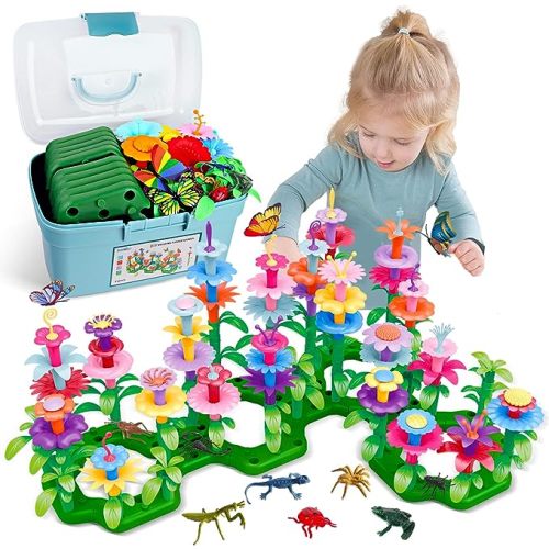 Dinosaur Flower Garden Building Blocks, STEM Fine Motor Skill Stacking Games